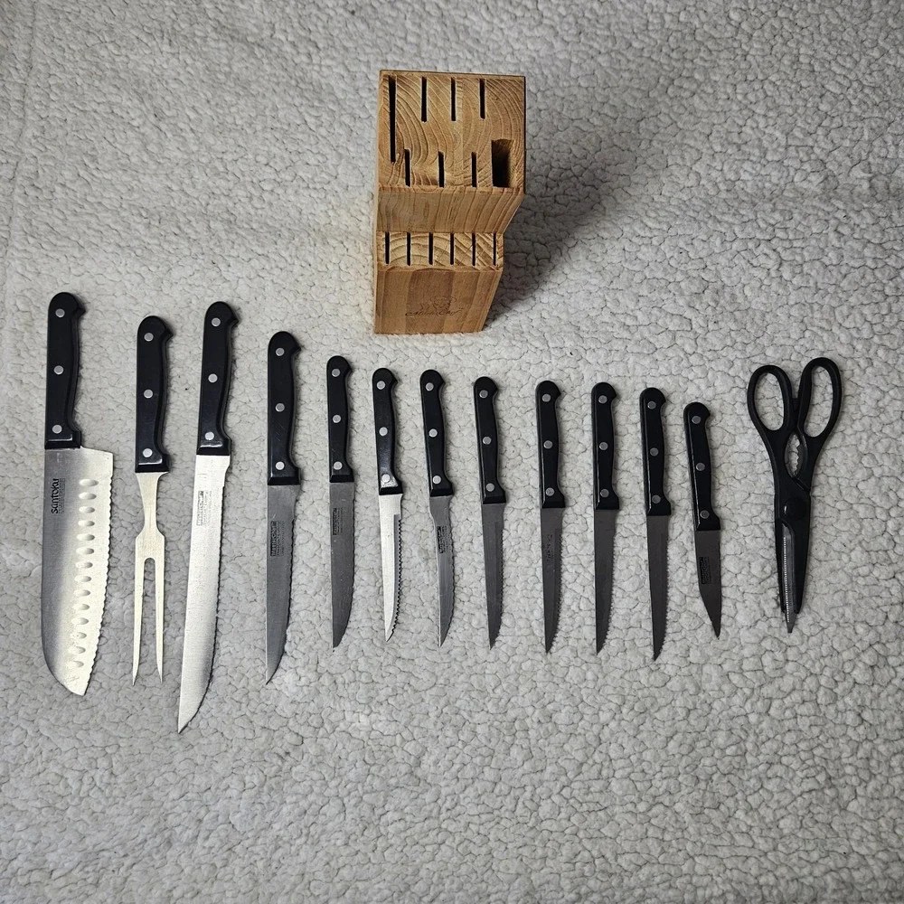 Master Chef Duracut 12 Pc Knife Block Set Santoku Stainless Steel Cooking Sharp